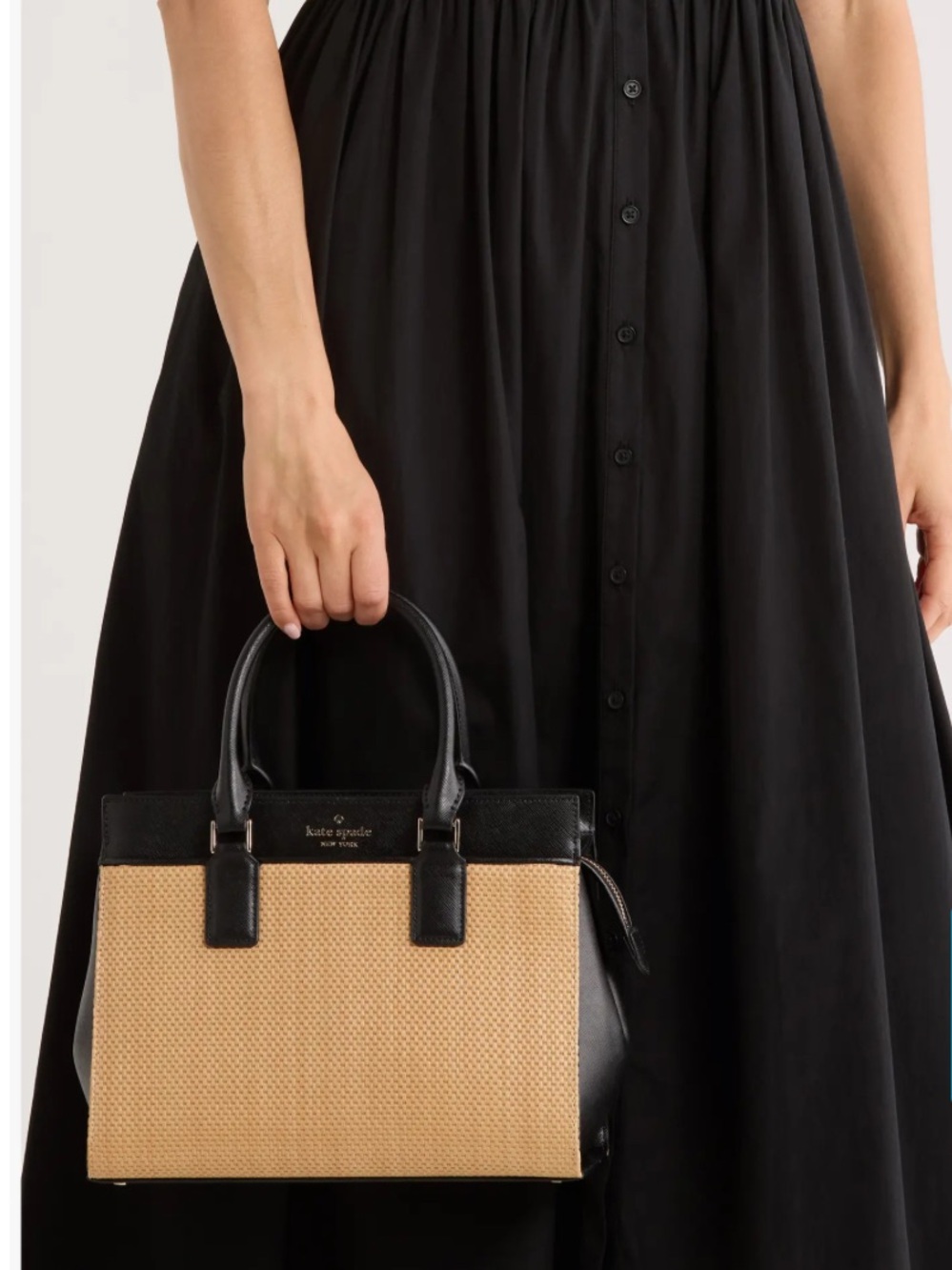 Kate Spade New York Cameron Street Candace Raffia and Black Leather Satchel - Picture 3 of 10